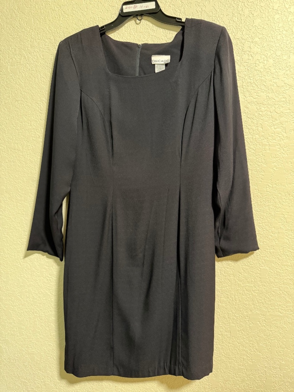 Vintage 90s Decade Black Square Neck Sheath Dress LBD